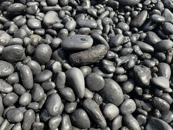 Textura Rocas Redondeadas Volcánicas Negras Suavizadas Por Océano Playa Isla — Foto de Stock