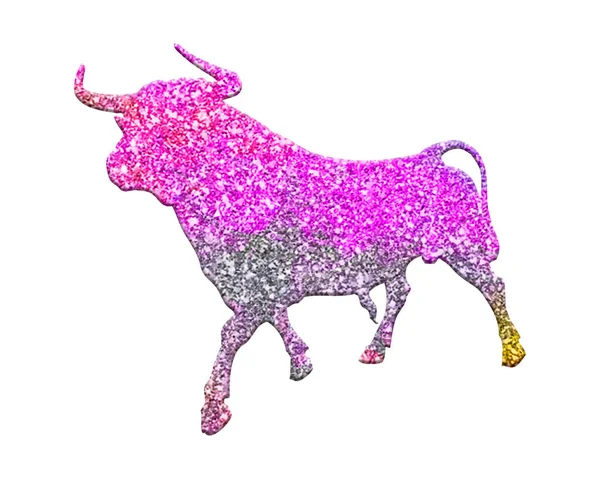 Ein Isolierter Stier Aus Buntem Glitzern Auf Weißem Hintergrund — Stockfoto