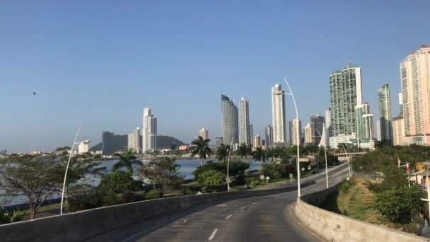 Run Empty Streets Panama View Skyscrapers Panama Car Driving Street — Stok video