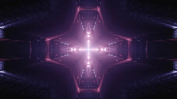 Una Resa Futuristiche Particelle Croce Frattale Rosa Viola Neon Nel — Foto Stock