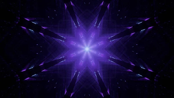 暗い中で未来的な明るいネオン紫のフラクタルクロス形粒子の3Dレンダリング — ストック写真