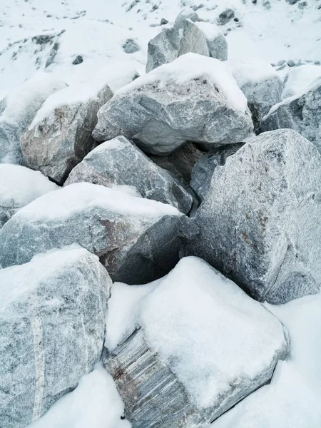 大石头连根拔起 被雪覆盖着 — 图库照片