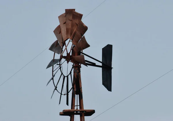 Closeup Old Rusty Vintage Windmill Blue — Stock Photo, Image