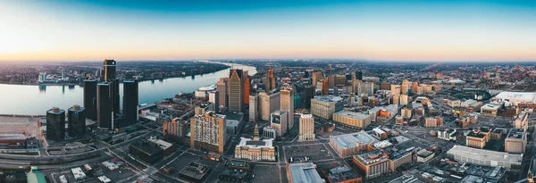 Panoramic Photo Detroit November 2020 Photo Also Features Windsor Canada — Stock Photo, Image