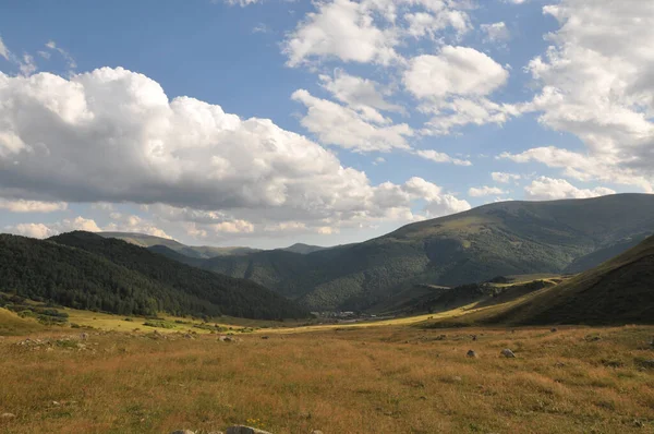 Ett Landskap Grön Äng Med Träd Sluttningen Molnig Himmel Armenien — Stockfoto