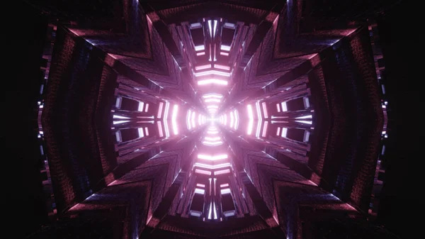 Vykreslení Futuristických Neonově Růžových Fialových Fraktálových Částic Tvaru Kříže Tmavé — Stock fotografie
