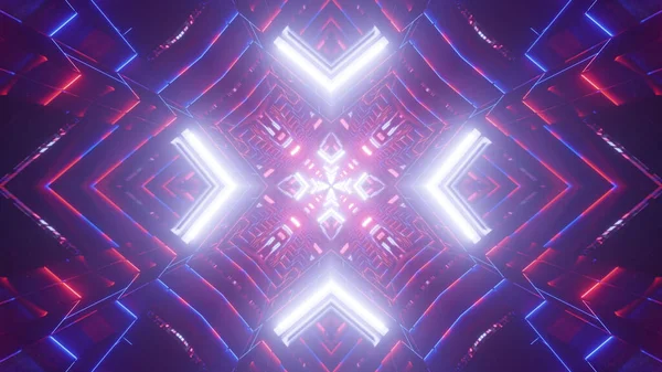 Een Weergave Van Geometrische Heldere Neon Rode Blauwe Fractal Kruisvormige — Stockfoto