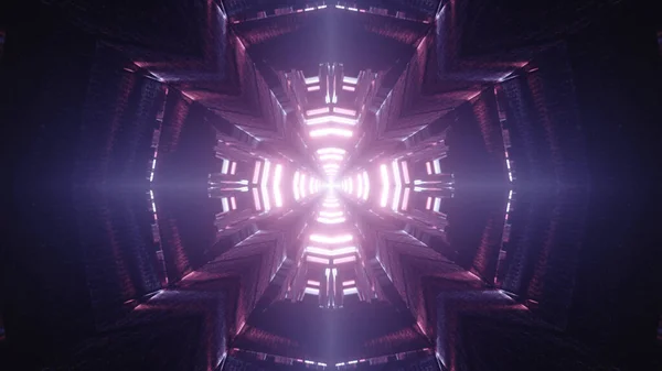 Een Weergave Van Futuristische Neon Roze Paarse Fractal Kruisvormige Deeltjes — Stockfoto