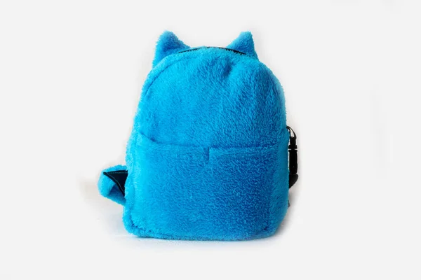 Closeup Shot Blue Soft Backpack Ears Children White Background — Stock Photo, Image