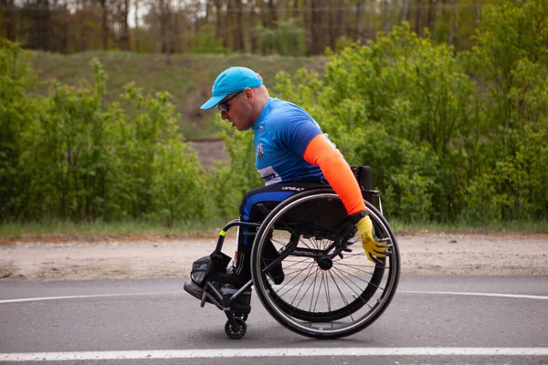 Pozna Poland May 2018 Disabled Athlete Sport Wheelchair Marathon Run — Stock Photo, Image