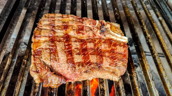 Short Ribs Steak Being Roasted Grill — Stock Photo, Image