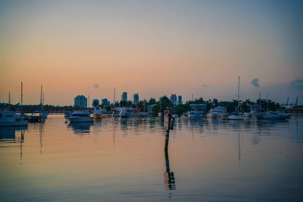 Beau Lever Soleil Dans Marina Portuaire Floride — Photo