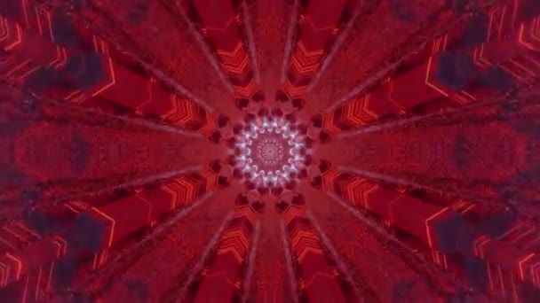 Hd中一种带有红灯和花纹的前瞻性科幻隧道通道 — 图库视频影像