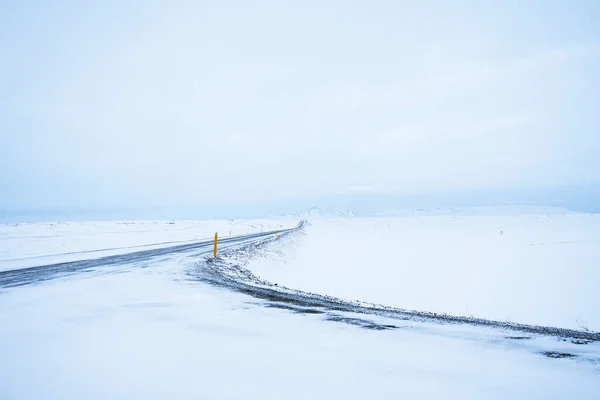 Een Prachtig Uitzicht Een Bevroren Weg Met Overal Sneeuw — Stockfoto