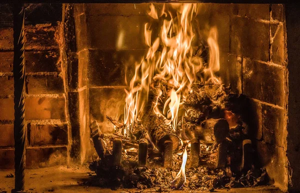 Nahaufnahme Des Feuers Einem Kamin — Stockfoto