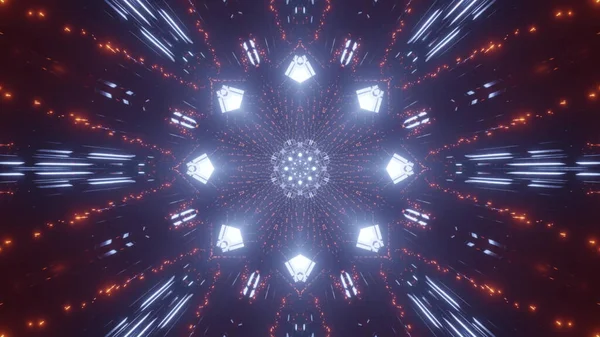 Eine Wiedergabe Futuristischer Heller Neonoranger Und Blauer Sternförmiger Fraktaler Teilchen — Stockfoto