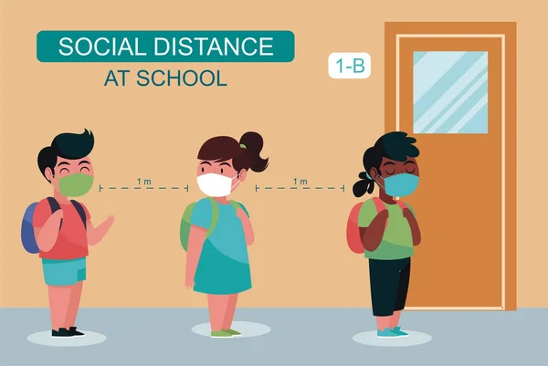 一个描述孩子们在学校保持社交距离的例子 — 图库照片
