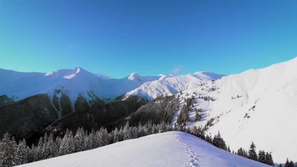 Зимний Пейзаж Заснеженными Горами — стоковое видео