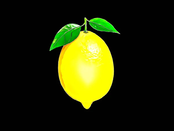 Ілюстрація Свіжого Лимона Ізольовано Чорному Тлі — стокове фото