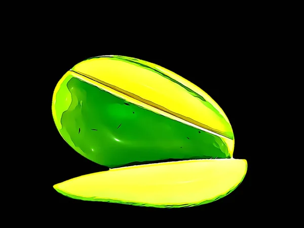 Ilustracja Zielonego Mango Odizolowanego Czarnym Tle — Zdjęcie stockowe