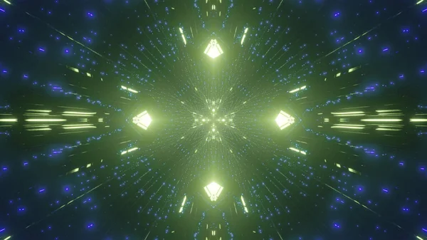 Rendu Particules Futuristes Vert Néon Brillant Bleu Dans Obscurité — Photo