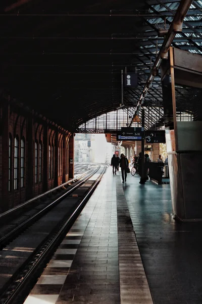 Yolcularla Dolu Bir Tren Istasyonunun Dikey Görüntüsü — Stok fotoğraf