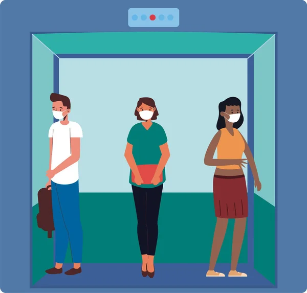 Иллюстрация Показывающая Пользоваться Лифтом Время Пандемии — стоковое фото