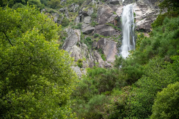 Una Cascada Medio Bosque Frecha Mizarela Portugal — Foto de Stock