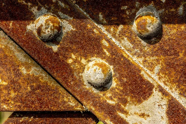 Les Rivets Métalliques Sur Vieux Pont Métallique Rouillé — Photo