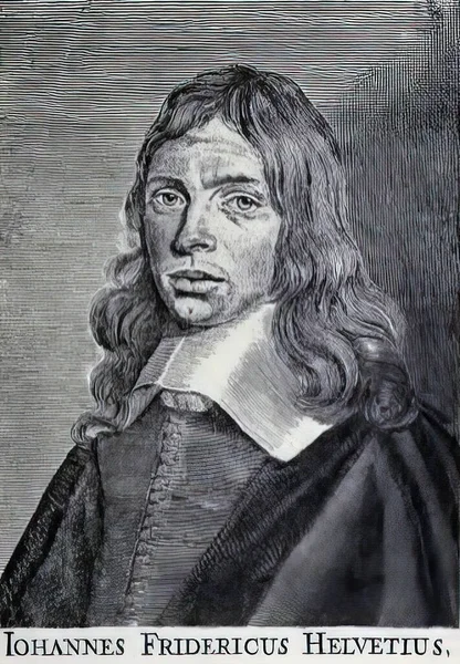 Grabado Johann Friedrich Helvetius Médico Alquimista Alemán — Foto de Stock