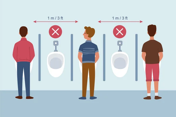 Ilustrace Zobrazující Lidi Udržující Sociální Odstup Veřejných Záchodech — Stock fotografie