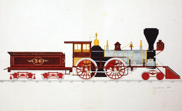 Illustration Une Locomotive Colorée Xixe Siècle Sur Les Rails Sur — Photo