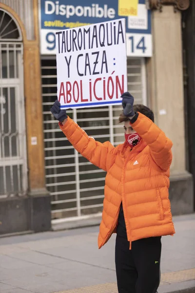 Madrid Spain Feb 2021 Protesters Animal Hunting Animal Abuse — 스톡 사진