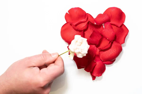 Ein Rotes Herz Form Von Rosenblättern — Stockfoto
