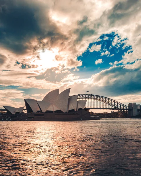 Une Vue Magnifique Sur Opéra Sydney Pont Port Capturés Coucher — Photo