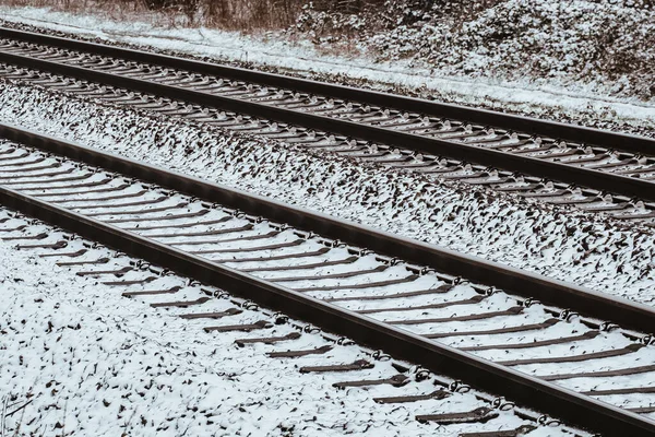 Железная Дорога Поезда Покрытого Снегом Зимой — стоковое фото