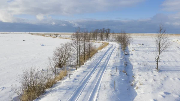 Širokoúhlý Záběr Zasněžené Krajiny Zimě — Stock fotografie