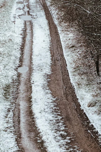 マグカップの上の車両の痕跡の垂直方向の高い角度のショット — ストック写真