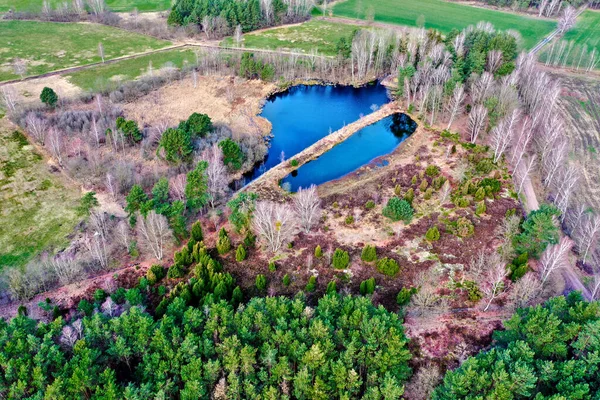 Flygvy Över Naturskön Liten Blå Sjö Heden Mossen Med Ljung — Stockfoto