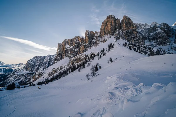 Zimowy Widok Sella Ronda Gardena Pass Południowy Tyrol Włochy Snowy — Zdjęcie stockowe