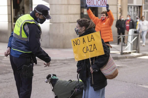 Madrid Spagna Febbraio 2021 Protestri Contro Caccia Agli Animali Abuso — Foto Stock