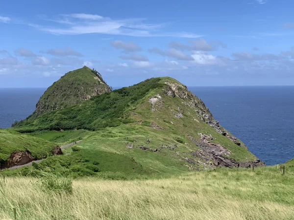 夏威夷毛伊岛一座绿色火山岩山景的特写镜头 — 图库照片