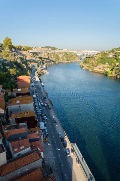 Vue Aérienne Verticale Des Ponts Fleuve Douro Porto Portugal — Photo