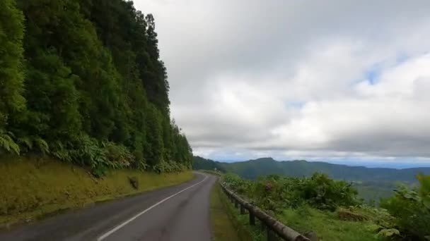 Δρόμος Μέσα Από Την Ύπαιθρο Πράσινα Δέντρα Φυσικό Τοπίο — Αρχείο Βίντεο
