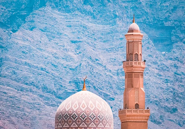 Una Bella Moschea Bianca Sulle Montagne Khasab Oman — Foto Stock