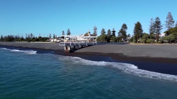 新西兰一个码头的无人驾驶飞机图像和Napier的城市图像 — 图库视频影像