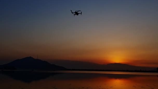 Drone Flying Sunset Sky Sea — Stockvideo