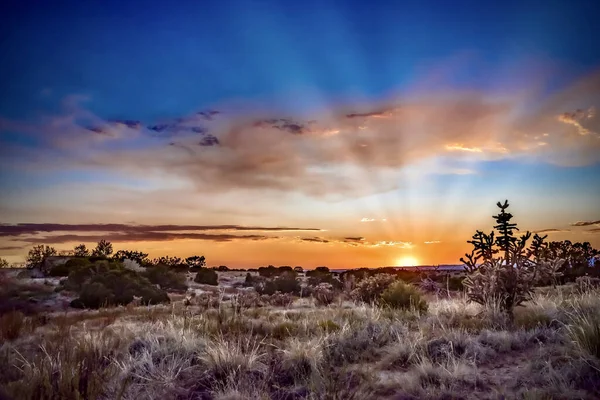 新墨西哥州圣达菲的一个田野上 一个美丽的落日 — 图库照片
