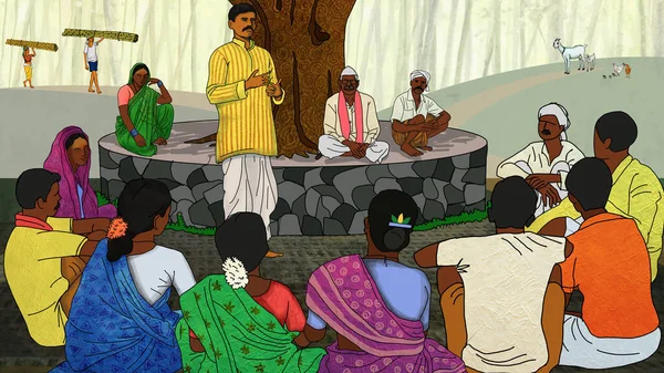 Gram-Sabha (Village council) in an Indian village. It is a Typical Indian village. Leader is standing here.