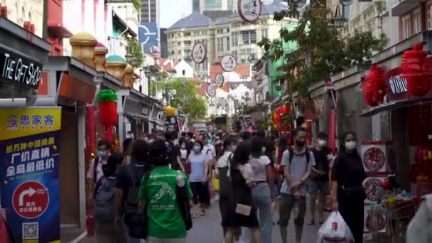 Ngapore Fevereiro 2021 Ruas Lotadas Chinatown Antes Ano Novo Chinês — Vídeo de Stock